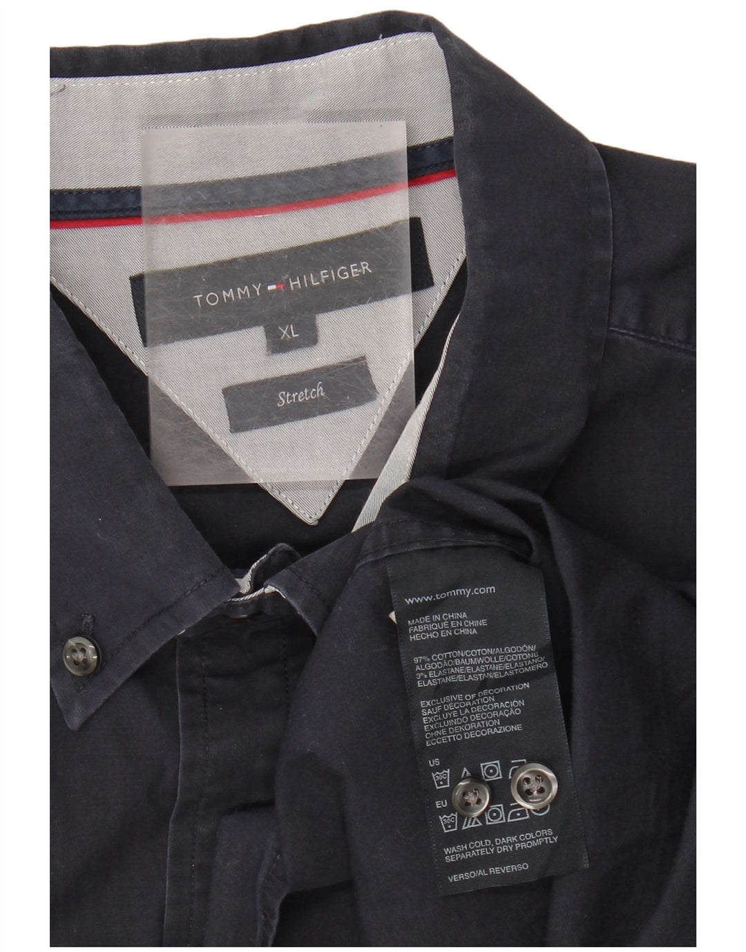 TOMMY HILFIGER Mens Stretch Shirt XL Navy Blue Cotton