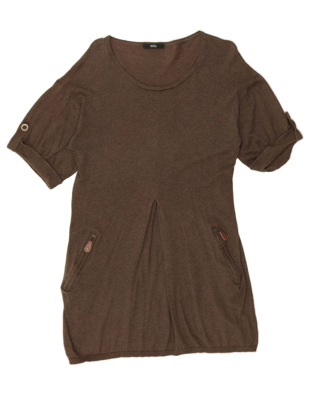 MARKS & SPENCER Womens Short Sleeves Jumper Dress UK 14 Medium Brown Vintage Marks & Spencer and Second-Hand Marks & Spencer from Messina Hembry 