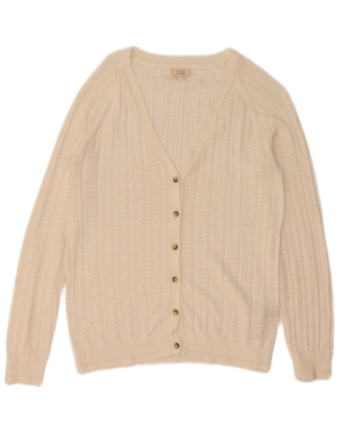 Fat Face Dame Cardigan Sweater UK 14 Stor Hvid Bomuld