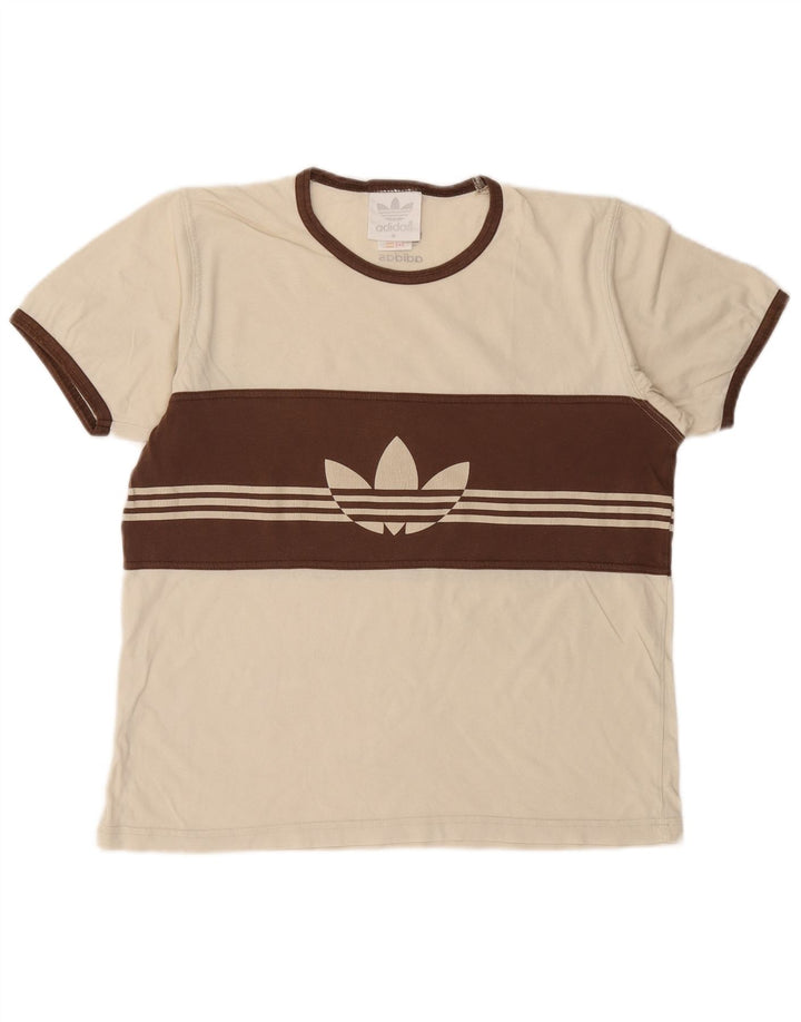 Adidas Herre grafisk T-shirt Top Medium Off White Colourblock Bomuld