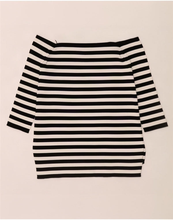 Zara Dame 3/4 ærme off Shoulder Top UK 10 Lille sort stribet viskose