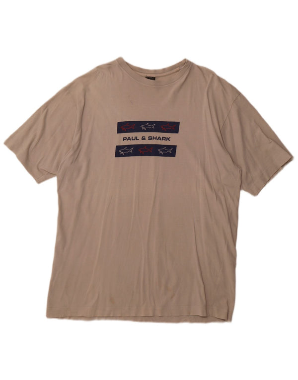 PAUL & SHARK Herre Yachting Grafisk T-Shirt Top XL Beige Bomuld