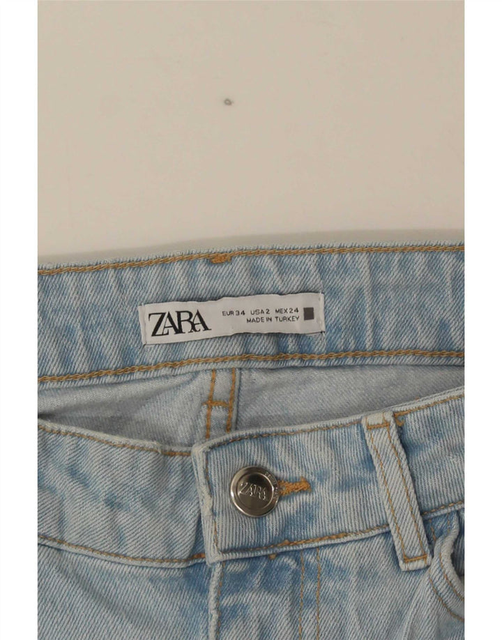 Zara Womens Tall Distressed Flared Jeans EU 34 2XS W24 L36 Blå