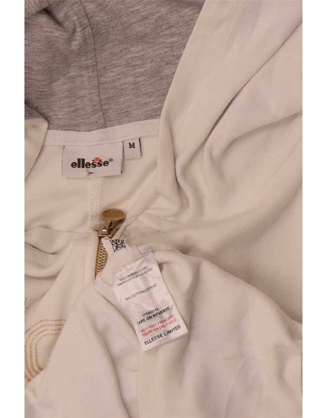 Ellesse Dame Grafisk Hættetrøje Sweater UK 14 Medium Hvid Bomuld