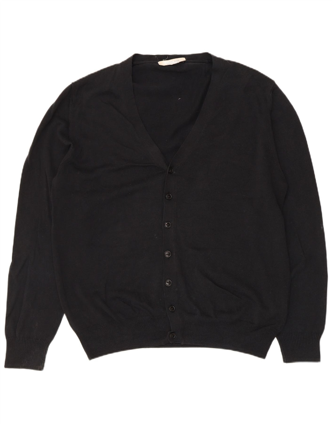 Zara Herre Cardigan Sweater Stor Sort Bomuld