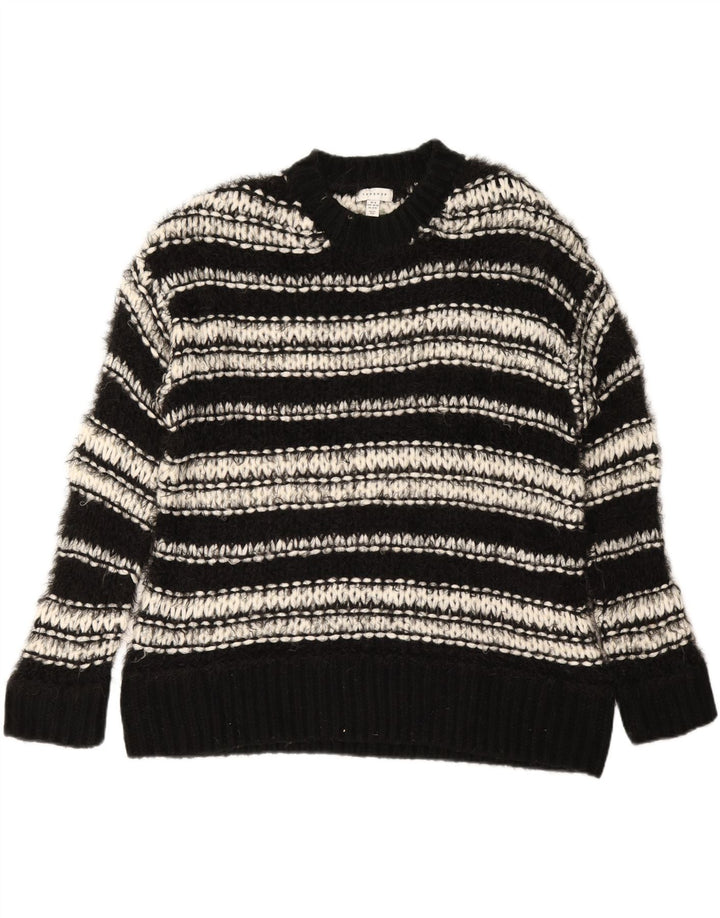 TOPSHOP Womens Crew Neck Jumper Sweater UK 14 Medium Black Striped Vintage Topshop and Second-Hand Topshop from Messina Hembry 