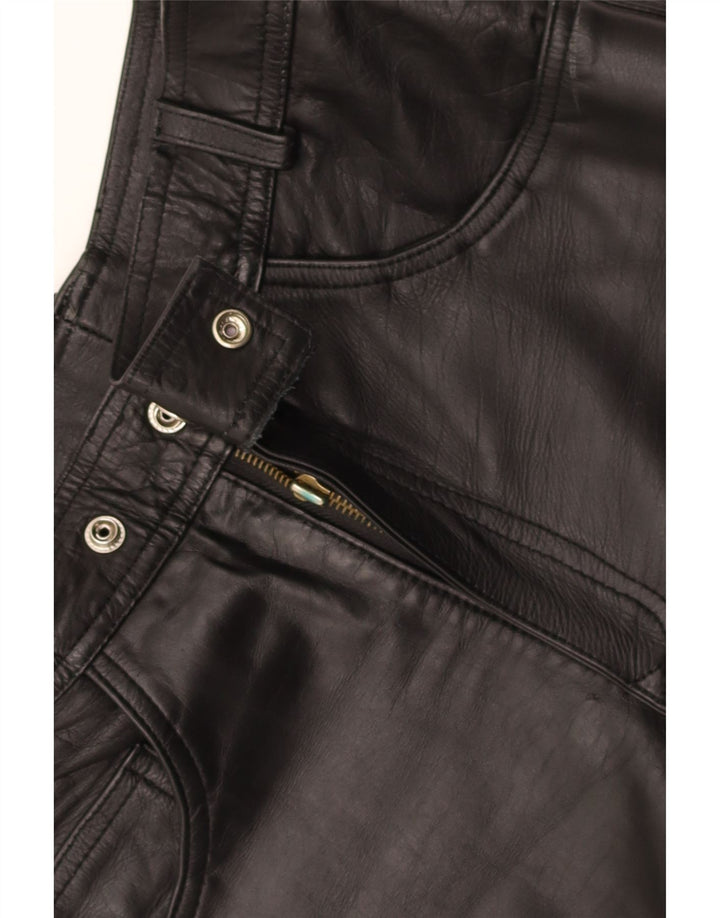 VINTAGE Womens Tapered Leather Trousers W30 L28 Black