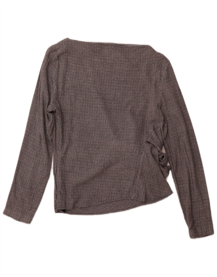 ZARA langærmet blusetop til kvinder UK 12 Medium Grey Houndstooth Viscose