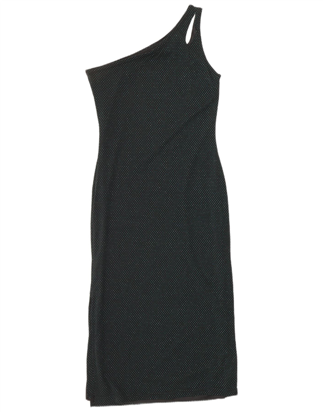 HENNES Dame Maxi One Shoulder Kjole EU 42 Stor Sort Plettet