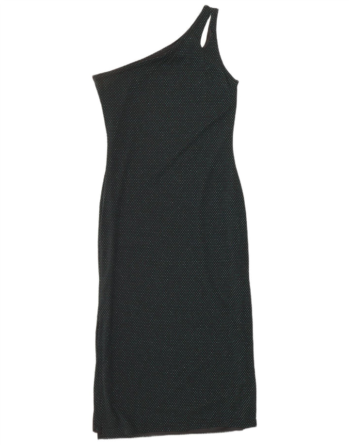 HENNES Dame Maxi One Shoulder Kjole EU 42 Stor Sort Plettet