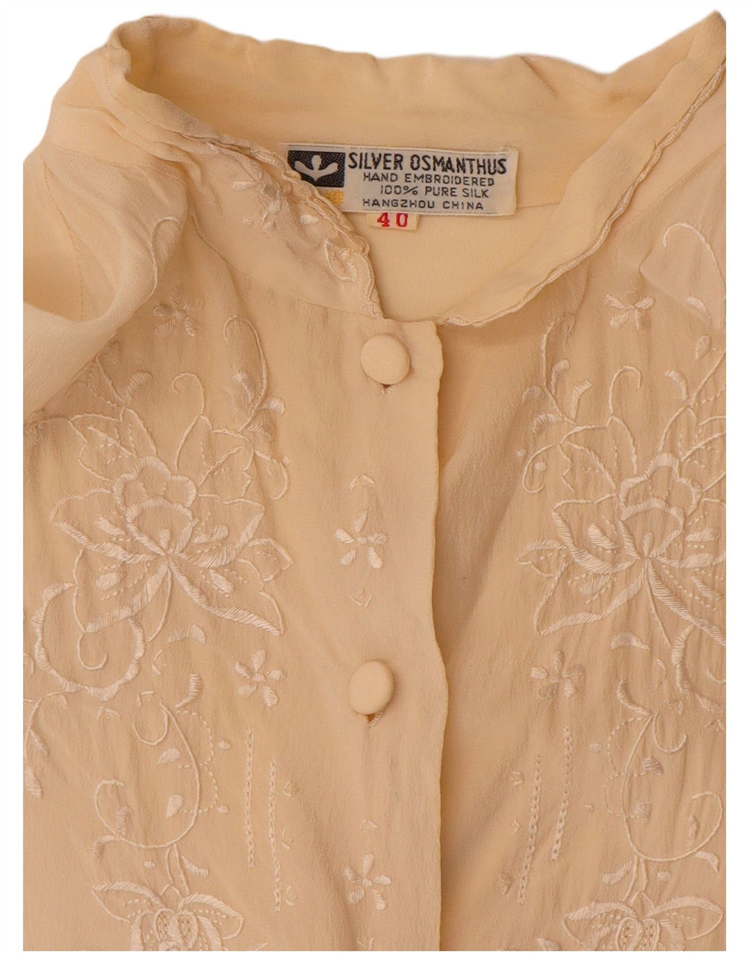 Vintage dameskjorte bluse EU 40 Medium Beige Floral Silke