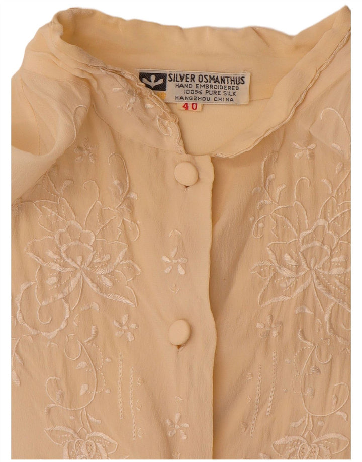 Vintage dameskjorte bluse EU 40 Medium Beige Floral Silke