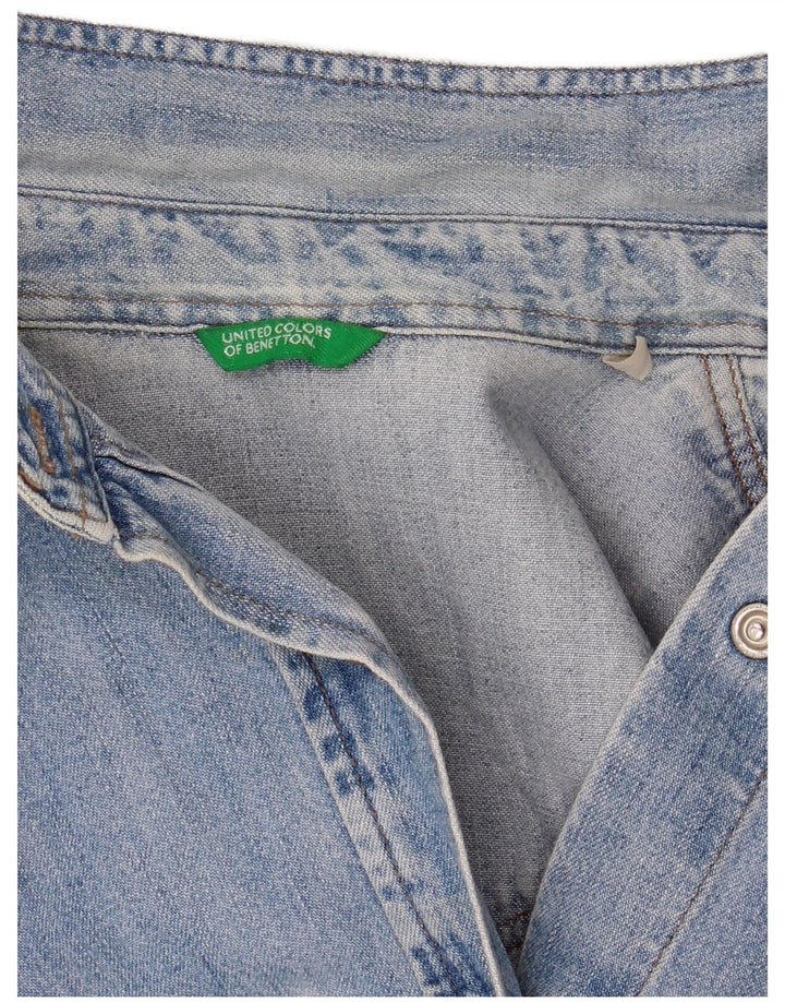 BENETTON Dame Denim Shirt UK 14 Medium Blue Bomuld