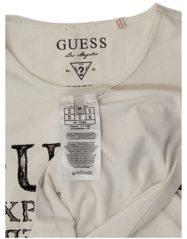 Guess Grafisk T-shirt top til kvinder EU 38 Mellem hvid bomuld Klassisk