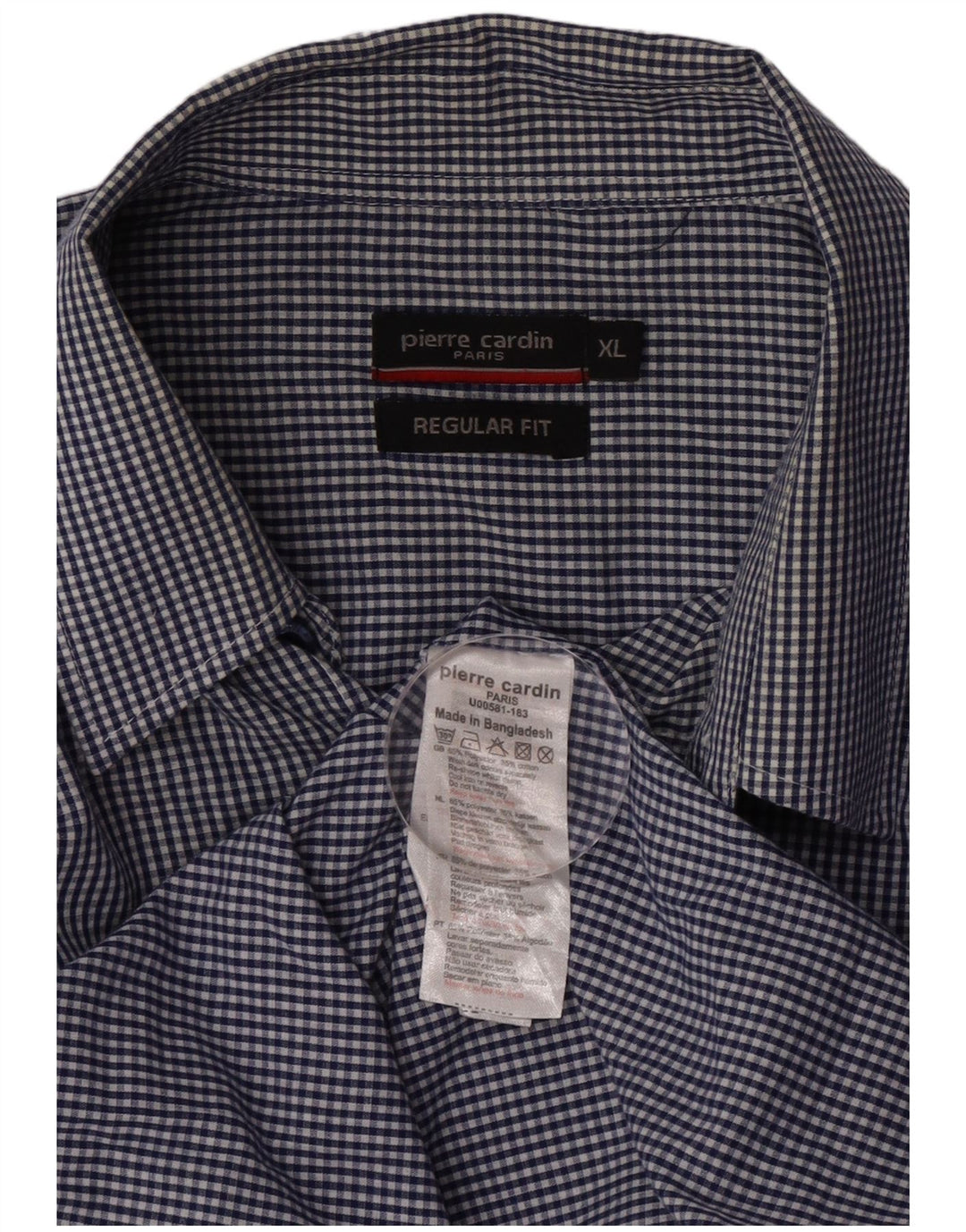 Pierre Cardin Herre Regular Fit skjorte XL Marineblå Gingham Polyester