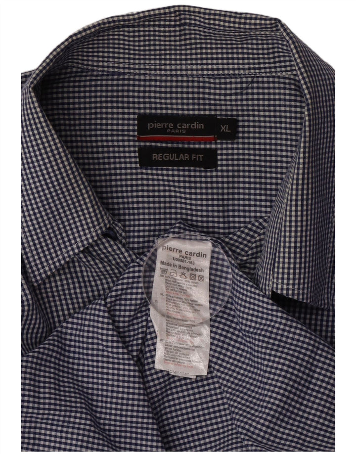 Pierre Cardin Herre Regular Fit skjorte XL Marineblå Gingham Polyester