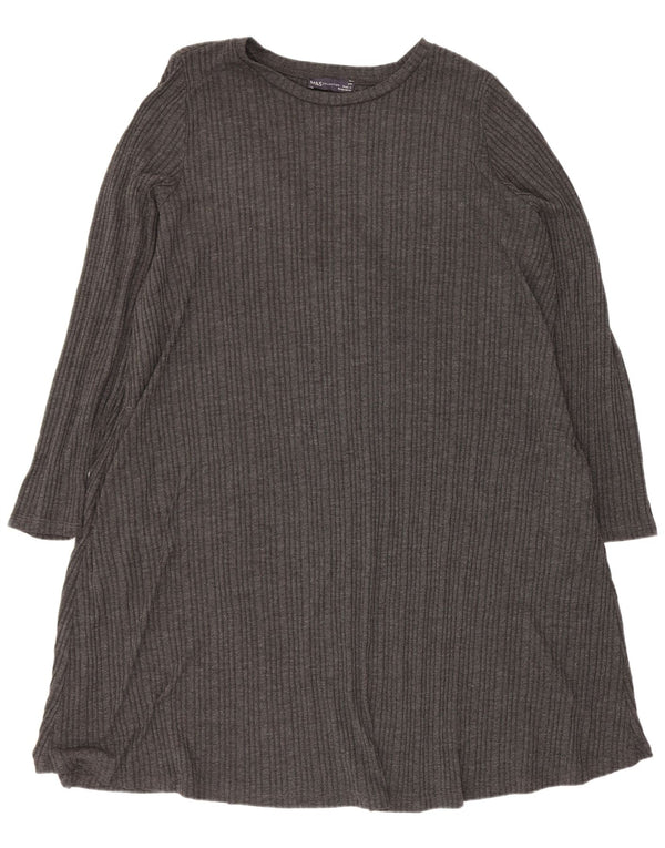 Marks & Spencer Dame Langærmet T-Shirt Kjole UK 24 4XL Grå Stribet