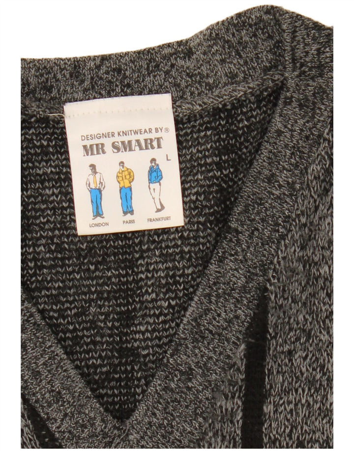 Vintage herre V-hals sweater stor grå Argyle/diamant akryl