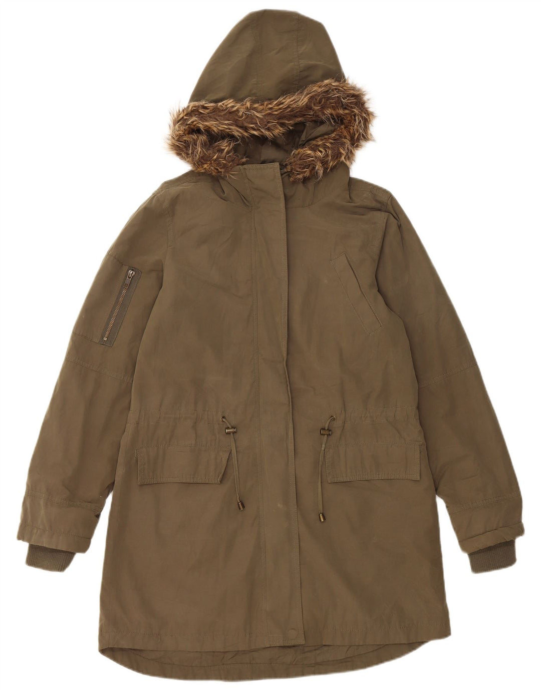 Oasis Dame Hooded Parka Jacket UK 10 Small Khaki Polyester