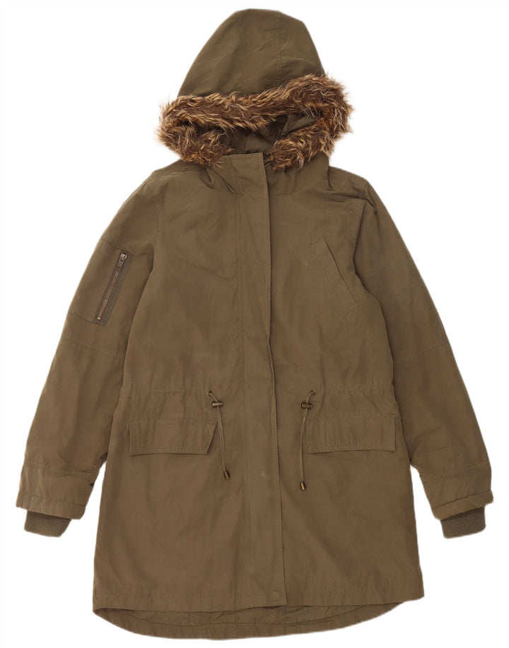 Oasis Dame Hooded Parka Jacket UK 10 Small Khaki Polyester