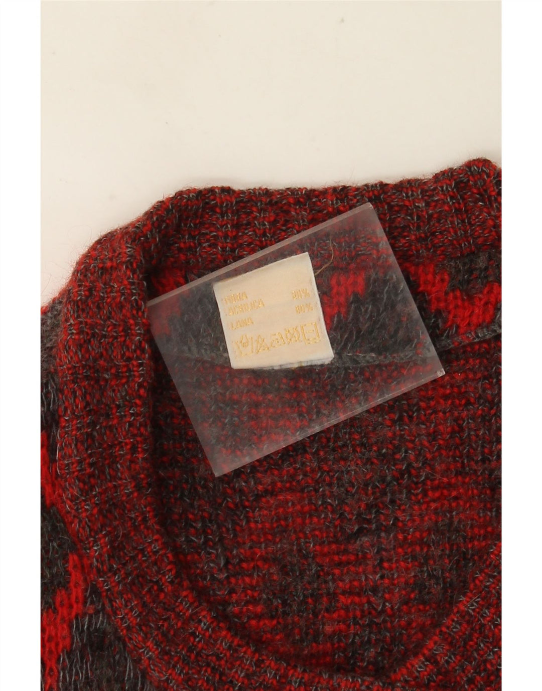 VINTAGE Dame oversized cardigan sweater UK 16 Stor rød geometrisk uld