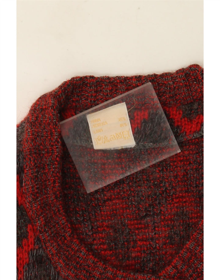 VINTAGE Dame oversized cardigan sweater UK 16 Stor rød geometrisk uld