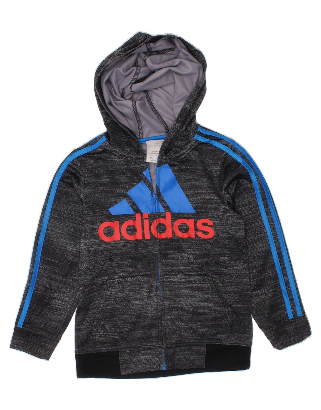 ADIDAS Boys Graphic Zip Hoodie Sweater 5-6 Years Grey Flecked Polyester Vintage Adidas and Second-Hand Adidas from Messina Hembry 