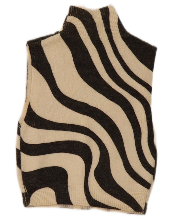 Zara Womens Crop Vest Tank Top UK 4 XS Beige Animal Print