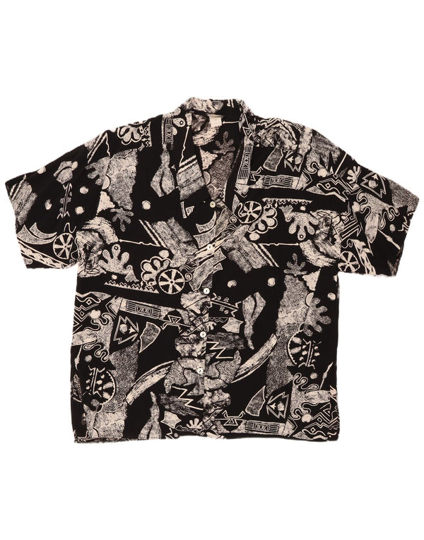 VINTAGE oversized kortærmet skjorte til kvinder IT 46 Stor sort geometrisk