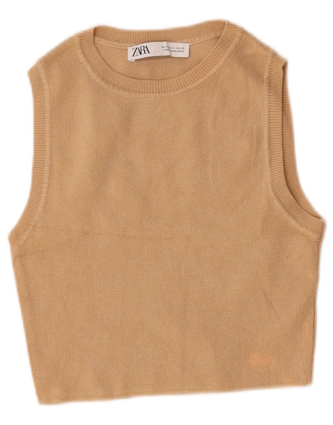 Zara Womens Crop Vest Top UK 12 Medium Beige Viscose