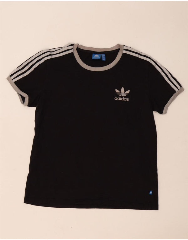 Adidas Dame T-Shirt Top UK 14 Stor Sort Bomuld