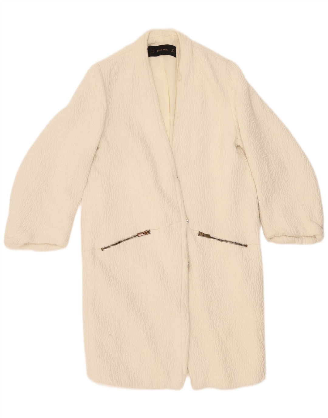 Zara Dame Overfrakke UK 14 Medium Off White Polyester