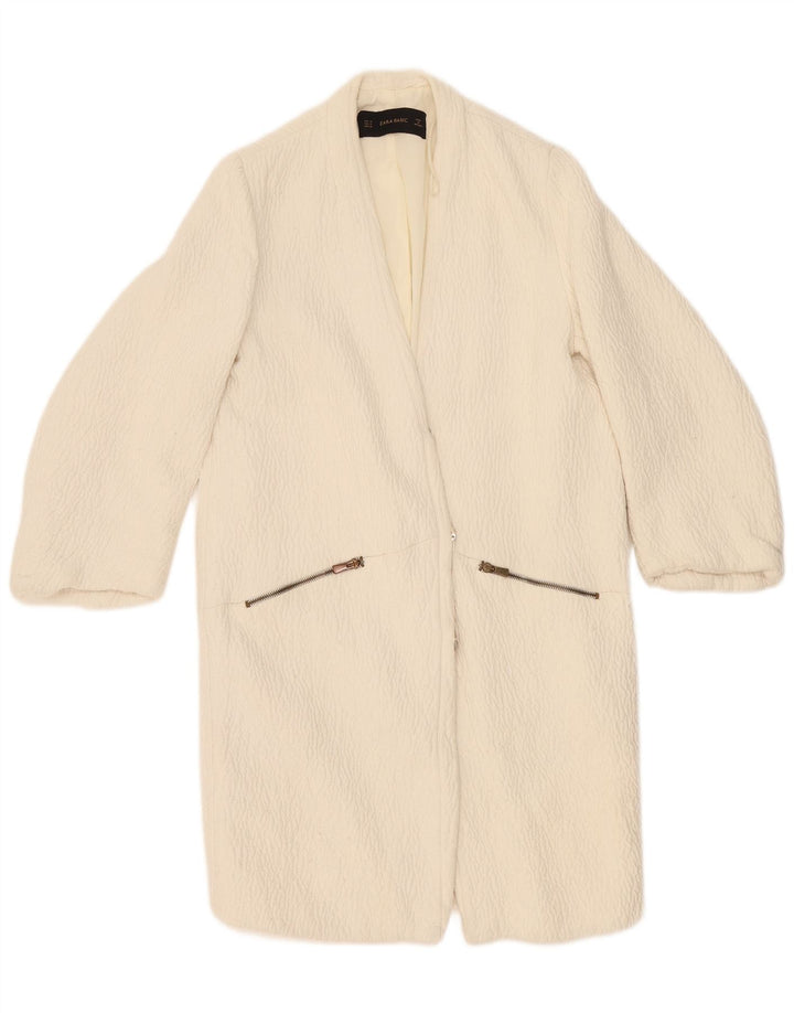 Zara Dame Overfrakke UK 14 Medium Off White Polyester