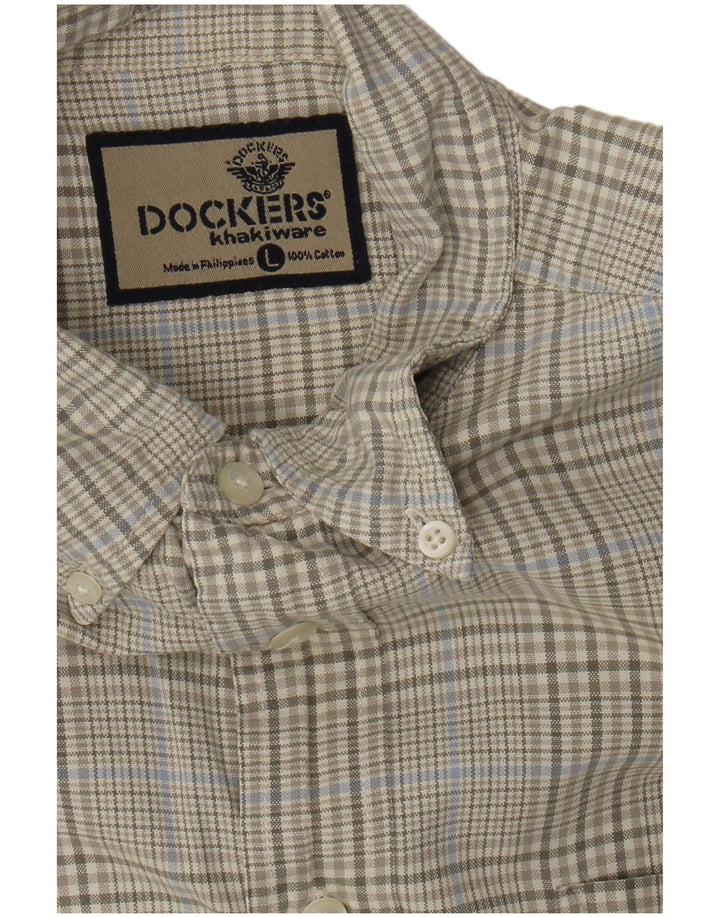 Dockers Kortærmet Herreskjorte Stor Khaki Ternet Bomuld