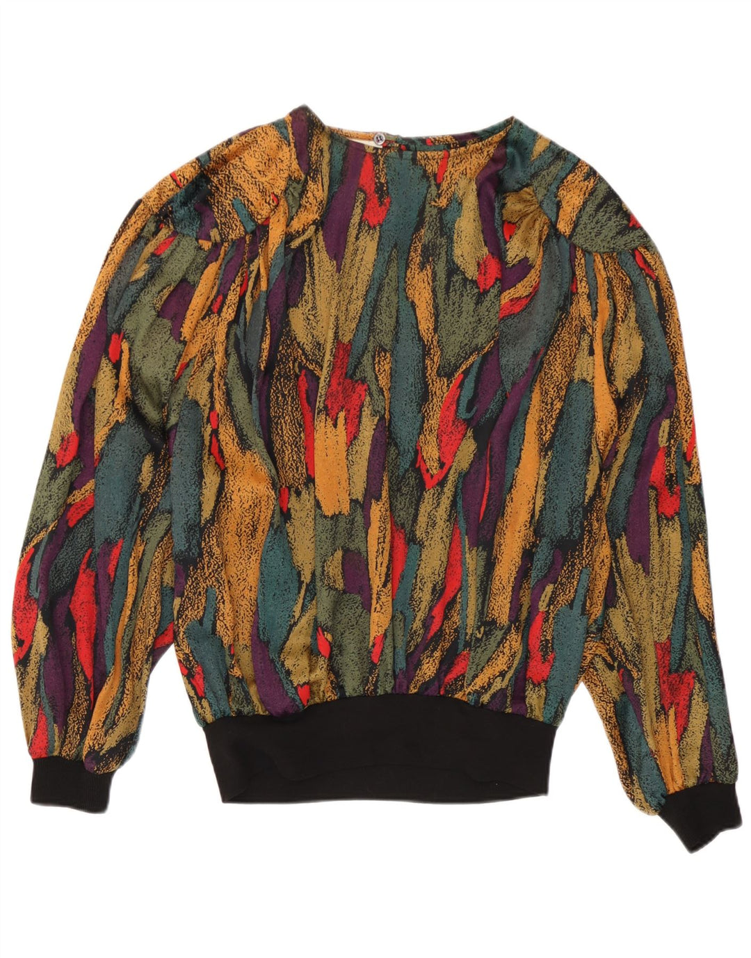 Vintage kvinders abstrakt mønster bluse Top UK 14 Large Flerfarvet