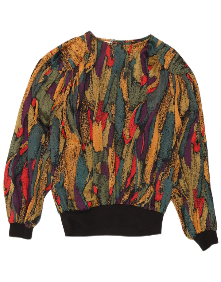 Vintage kvinders abstrakt mønster bluse Top UK 14 Large Flerfarvet