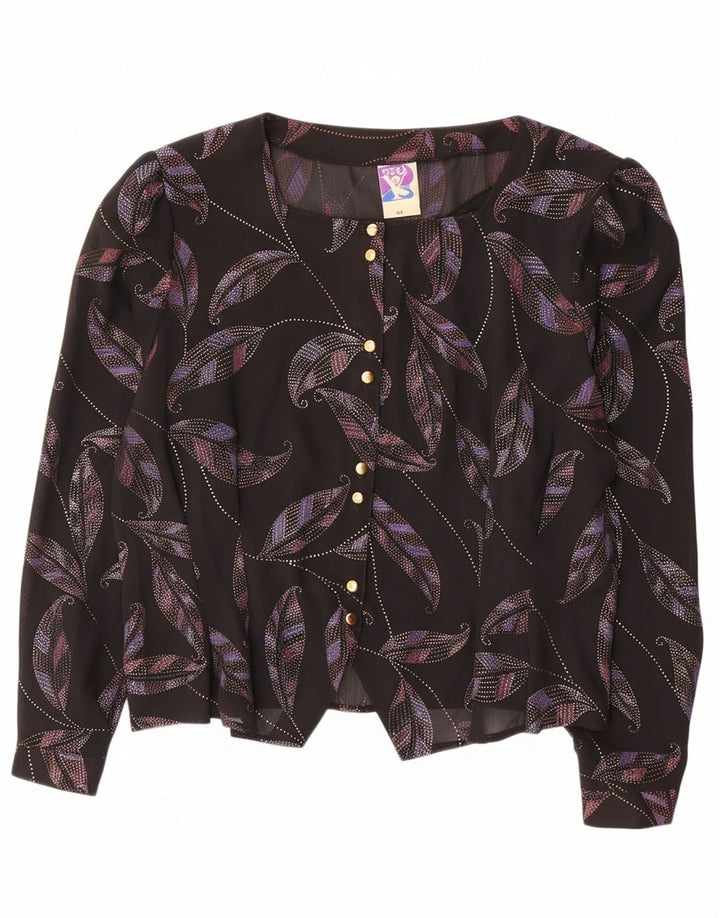 YESSICA Womens Abstract Pattern Crop Shirt Blouse EU 44 XL Black Polyester