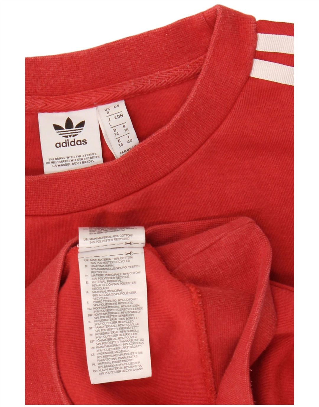 ADIDAS Dame Oversized Sweatshirt Jumper UK 8 Lille Rød Bomuld