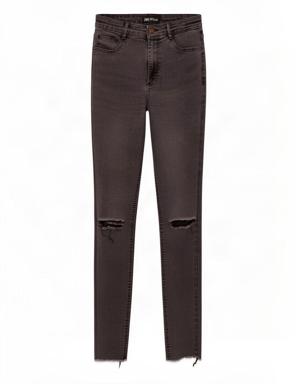 Zara Dame Distressed Skinny Jeans EU 38 Small W28 L28 Grå Bomuld