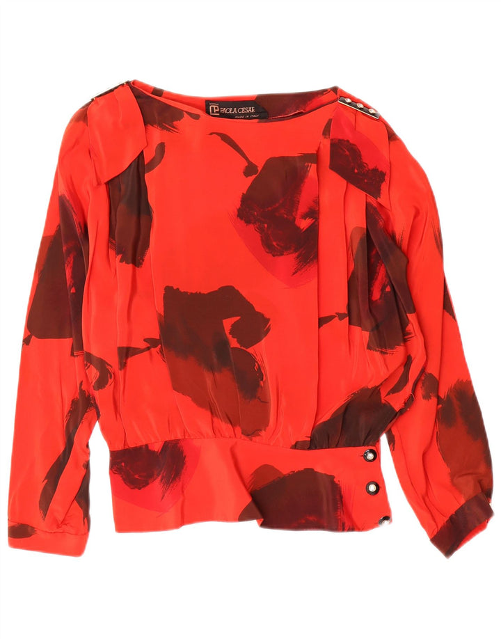 Vintage Dame Langærmet Bluse Top IT 42 Medium Red Floral Silke