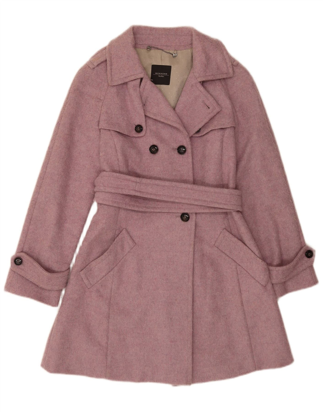 Max Mara Dame Weekend Oversized Trench Coat UK 6 XS Pink Virgin Wool
