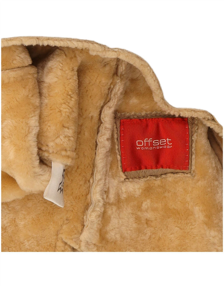 OFFSET Womens Bomber Shearling Jacket UK 14 Medium Beige Leather