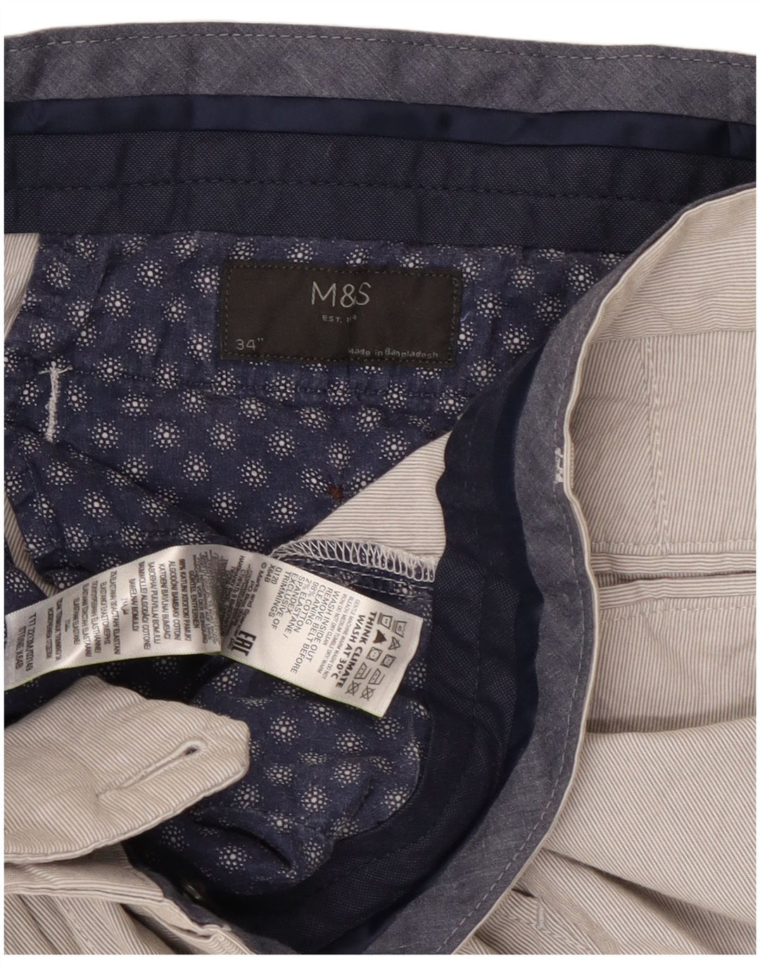 Marks & Spencer Chino Shorts til mænd W34 Large Grå Bomuld