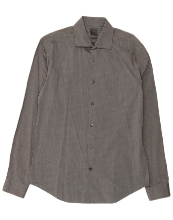 Calvin Klein Herre Fitted Shirt Størrelse 39 15 1/2 Medium Grey Spotted Bomuld