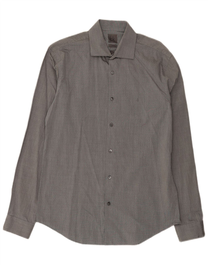 Calvin Klein Herre Fitted Shirt Størrelse 39 15 1/2 Medium Grey Spotted Bomuld