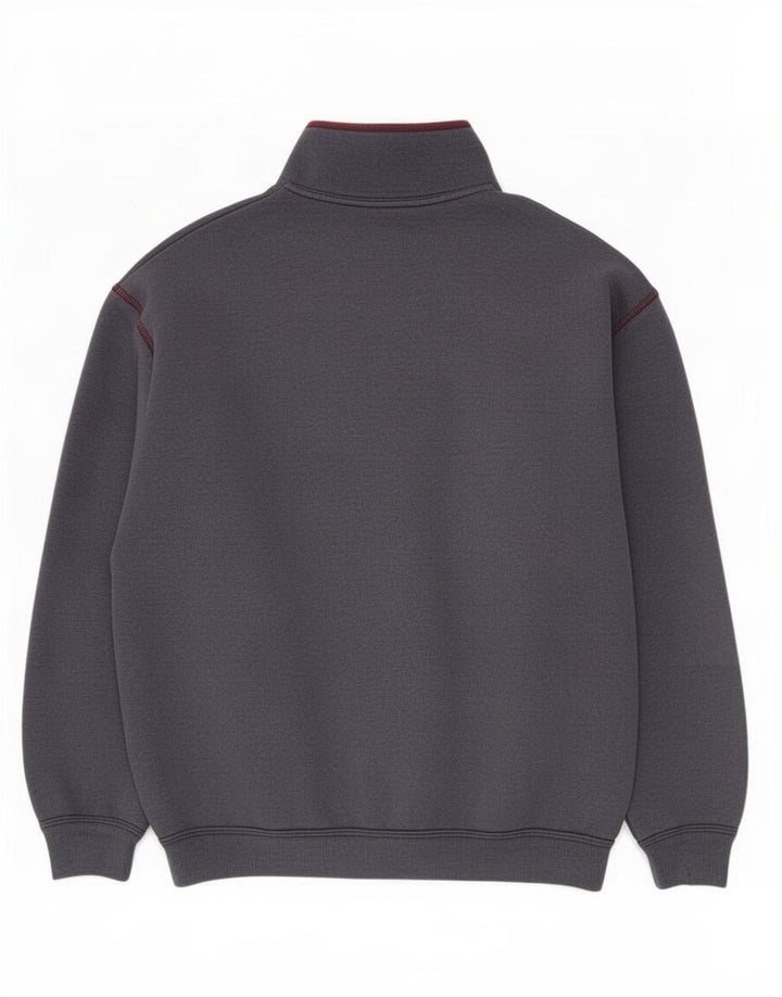 Roby Herre Button Neck Sweatshirt Jumper Medium Navy Blue Colourblock Bomuld