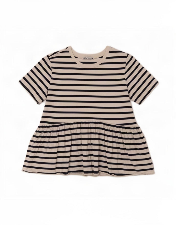 Zara Dame Bluse Top UK 10 Lille Hvid Stribet