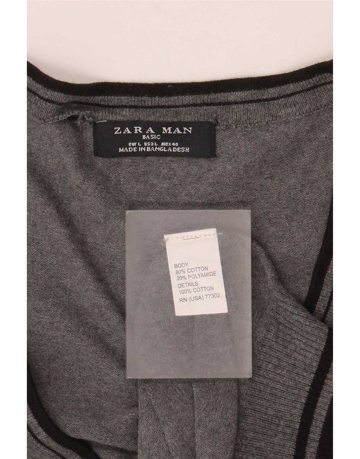 Zara Herre cardigan sweater Stor grå stribet bomuld