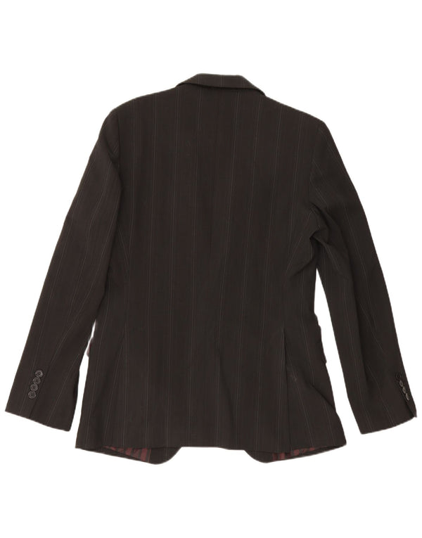 Zara Dame 1 Knap Blazer Jakke EU 50 Medium Sort Nålestribet Polyester