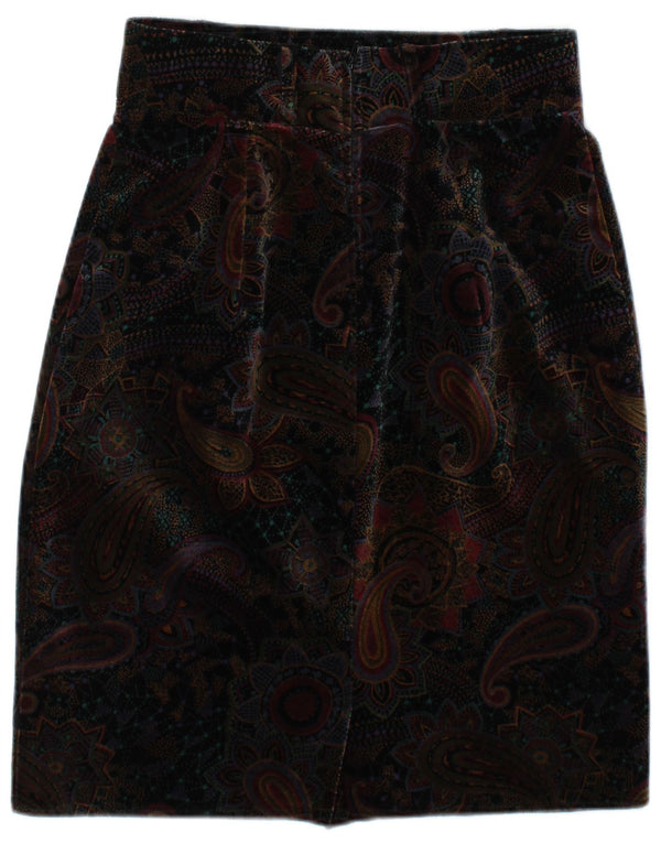 Vintage Kvinders Velvet Pencil Skirt IT 42 Medium W28 Brown Paisley Cotton